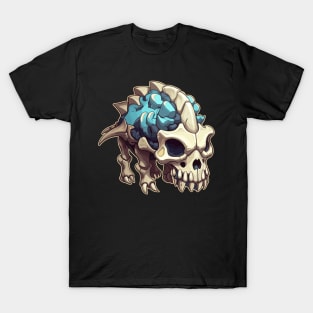 Scary Skull Chibi Triceratops Isometric Dinosaur T-Shirt